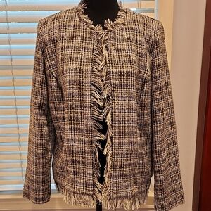 Courtenay Black and White Blazer with Fringe Detail